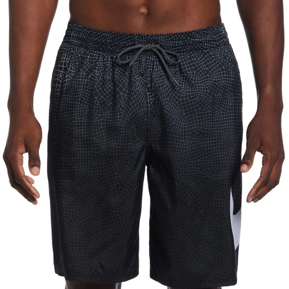 NEW Black Grid Swoosh Volley Hybrid Swim Trunks / Shorts - Sizes S/L/XL/XXL - Picture 3 of 9